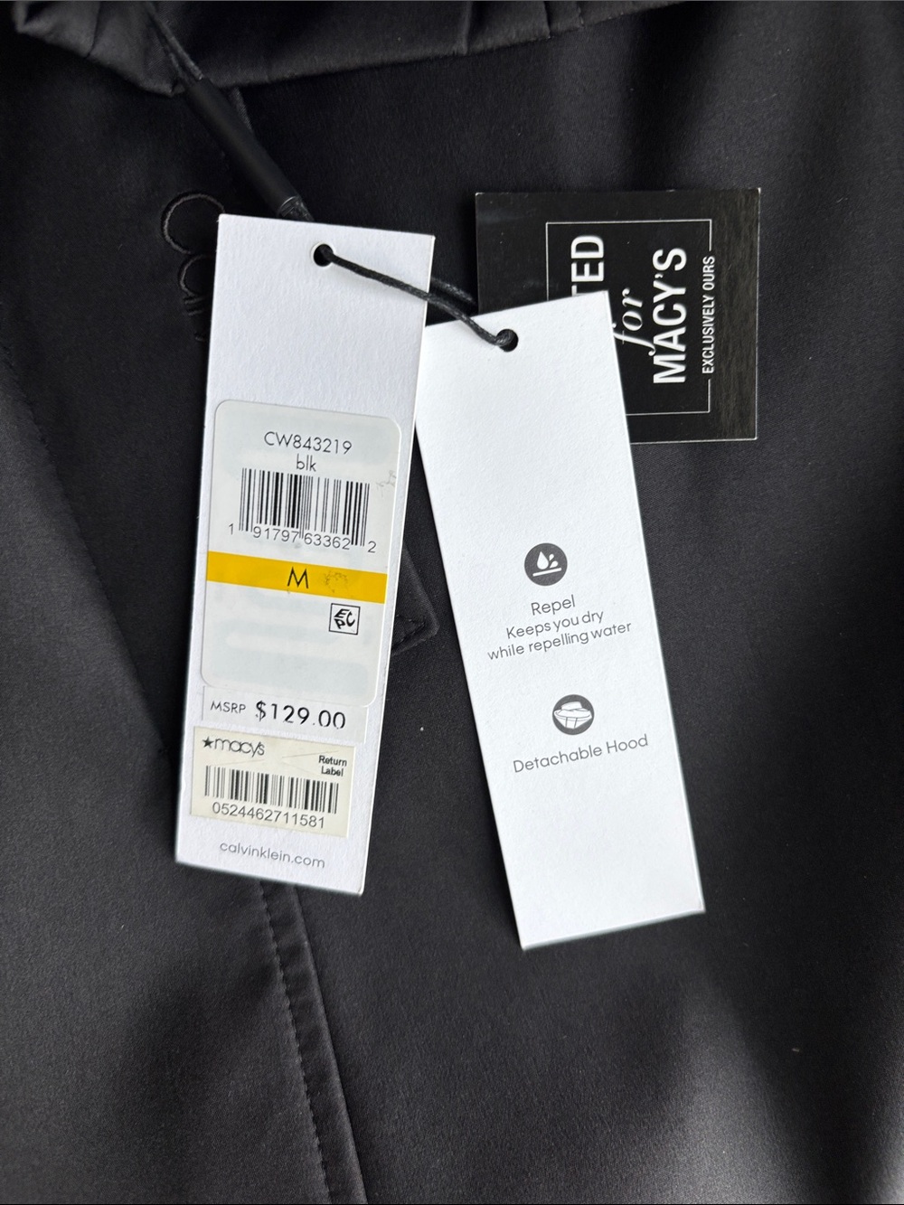 NWT Calvin Klein Belted Trench Rain Jacket Removable Hood - black - medium - Picture 7 of 14